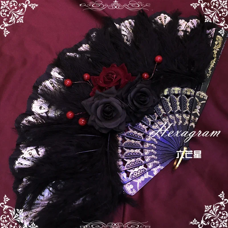 

Hexagram Lolita Handmade Dark Photo Props Silent Lilith Little Fox Garden Silk Fan