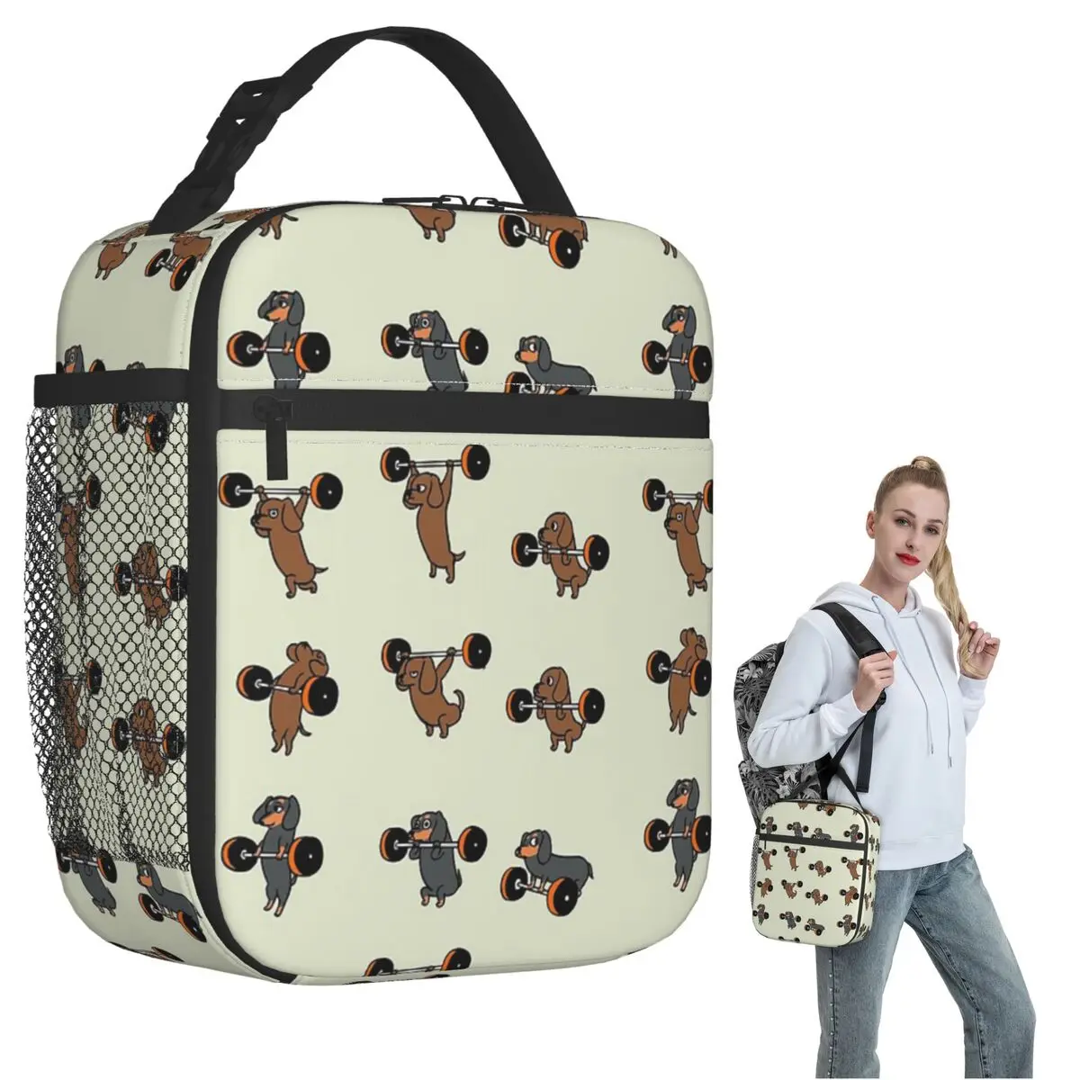 Lifting Dachshund Insulated Lunch Bag for Women Kids Portable Food Boxes Thermal Lunch Box Tote