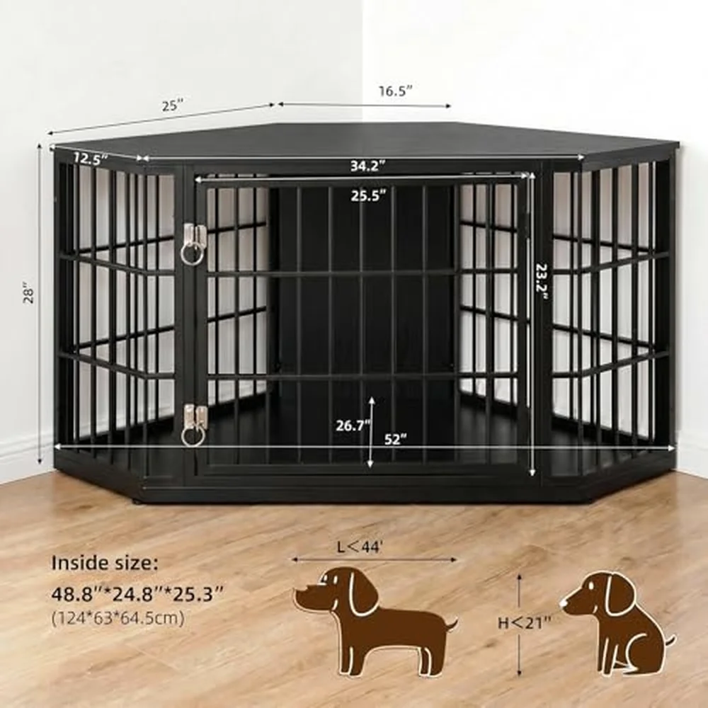52 Inch Dog Crate Furniture Corner for Large Dogs Black