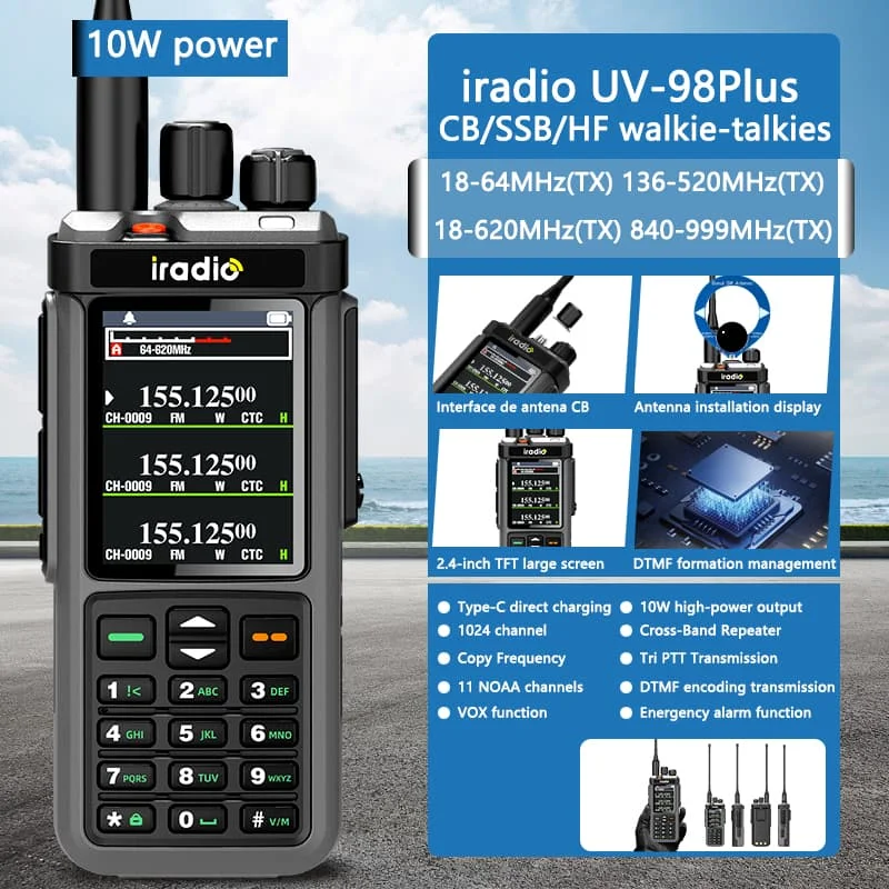 

Iradio UV-98 PLUS Air Band Walkie Talkie Cross Band Repeater 2.4"large scree USB LSB CW CB SW MW LW SSB HF Multi Band Ham Radio