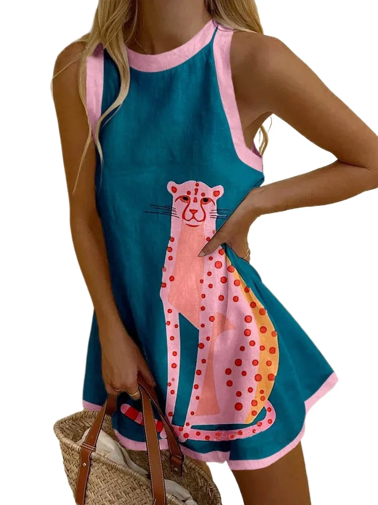 

Casual Dress Retro Printed Temperament Dresses Women Comfortable Shirtdress Vacation Beachwear Mini Dress Ropa De Mujer Vestidos