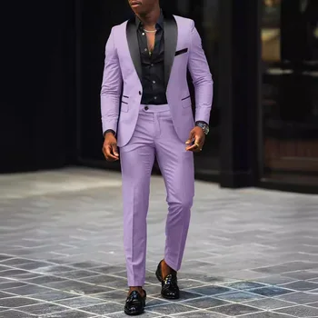 Men's New Fashion Business Casual Two-piece, Comfortable and Breathable Slim-fit Side Slit Single-button Suit Jacket+trousers 2