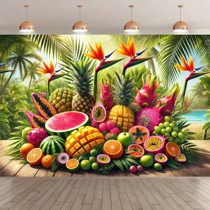 Tropical Fruit Tapestry Exotic Paradise Wall Hanging Vibrant Pineapple Mango Art Palm Leaves Beach Decor ColorfulSummer Backdrop
