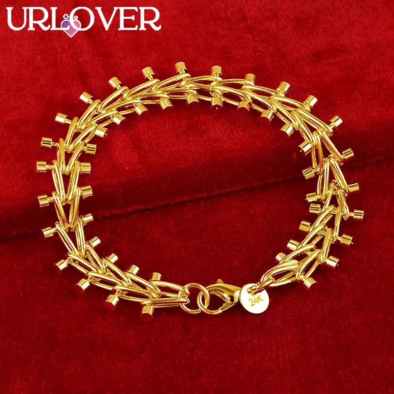 

URLOVER 24K Gold Bracelet For Woman Man Original Fence Bracelets Birthday Wedding Party Engagement Fashion Charm Jewelry Gift