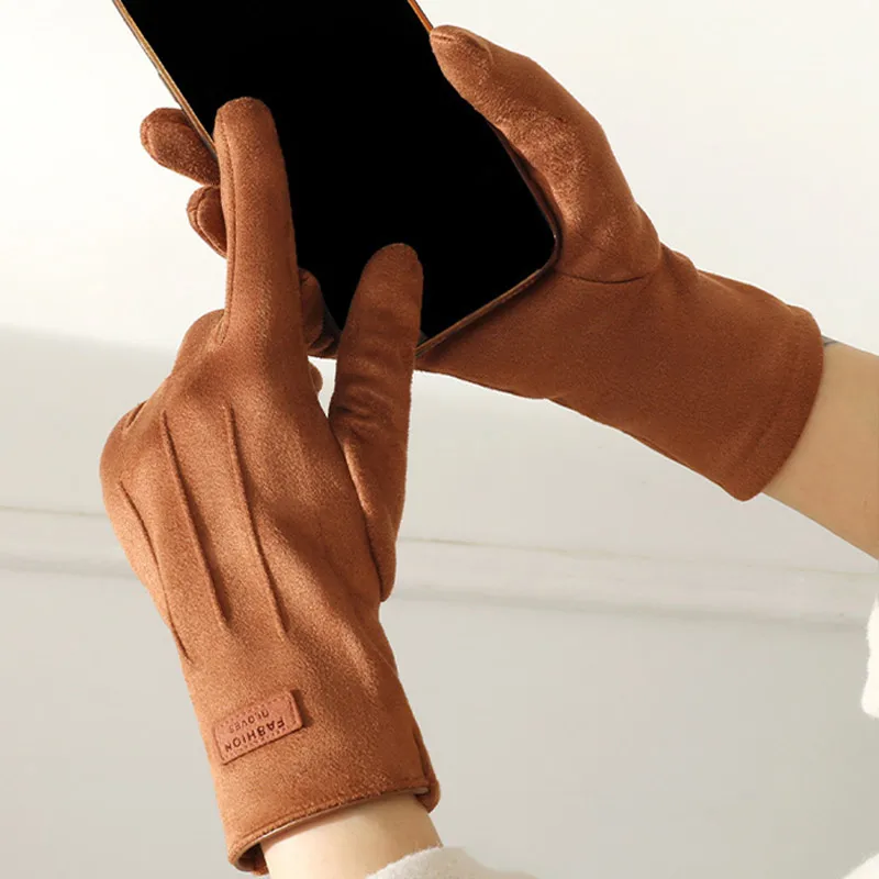 الخريف الشتاء رقيقة غير منتفخة الجلد المدبوغ شريط قفازات نسائية الدفء شاشة تعمل باللمس مرونة موضة أنيقة ركوب الدراجات في الهواء الطلق #4