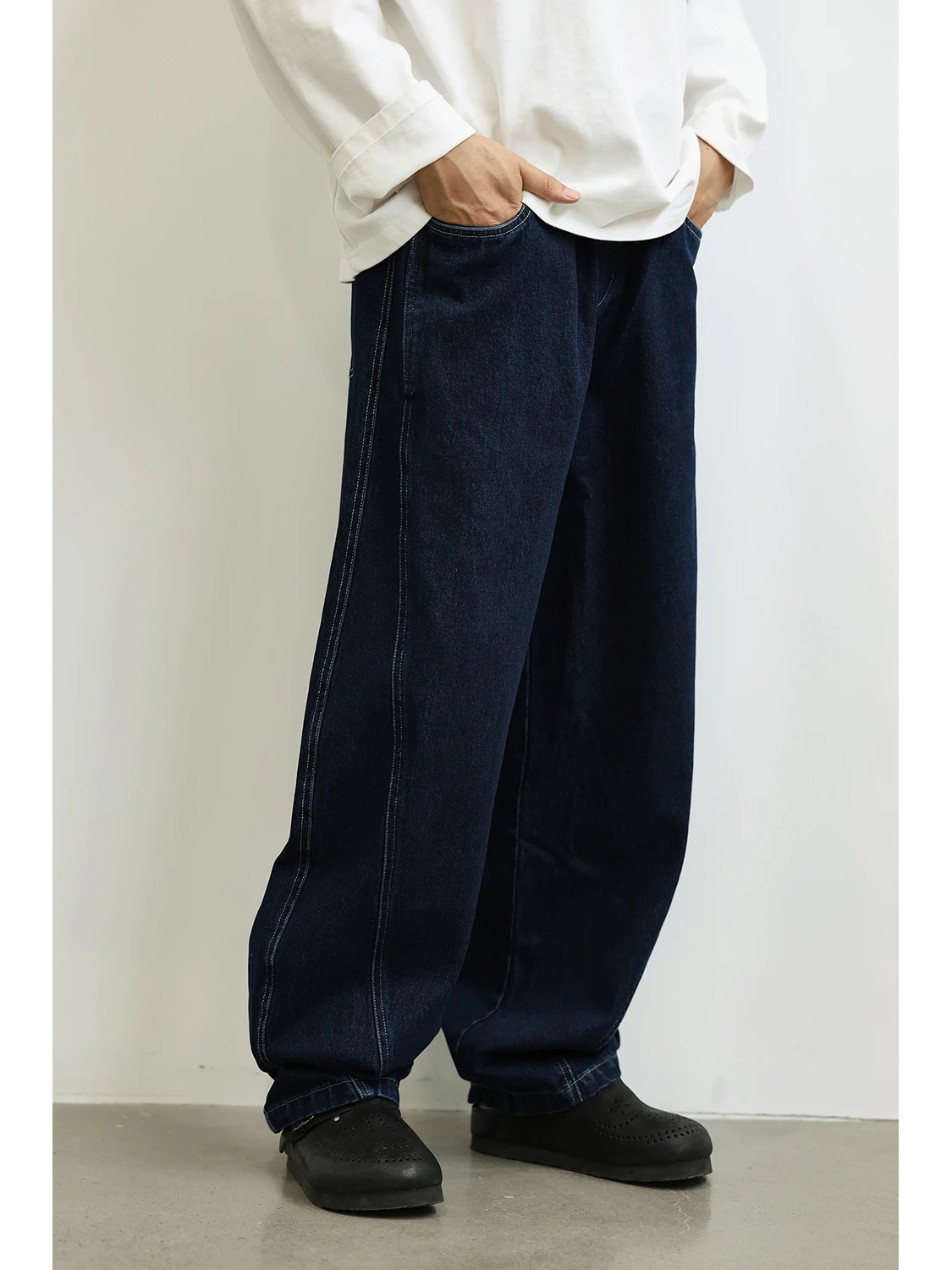 

LH Store мужские свободные прямые джинсы повседневные ретро американские брюки с эластичной резинкой на талии и широкими штанинами