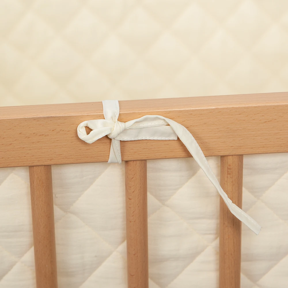 Crib Bumper One Piece Solid Color Muslim Gauze 100% Cotton Shell Beige Anti Collision Cushion Crib Bed Protector