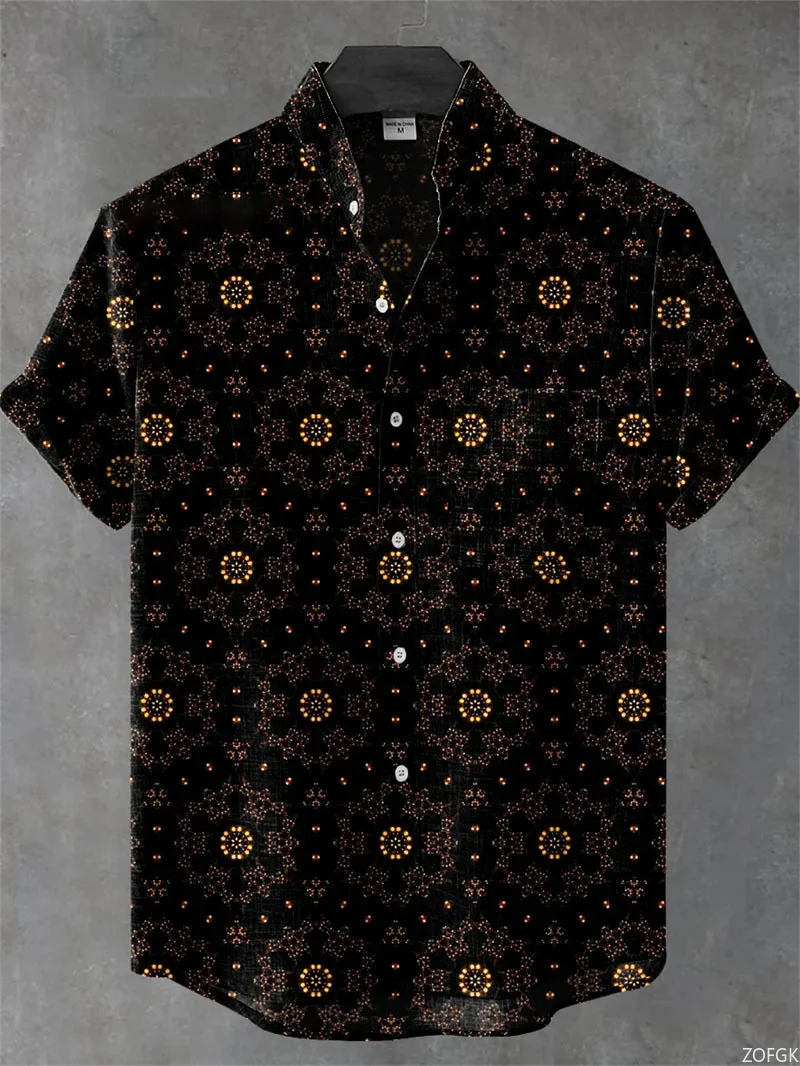 الرجال هاواي قميص كتان الصيف ثلاثية الأبعاد اللون المطبوعة قصيرة الأكمام بحر ، ريترو لباس غير رسمي Ropa De Hombres الرجال القمصان #6