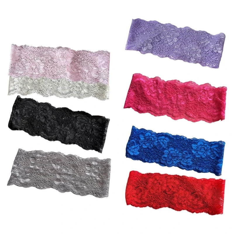 Lace Hair Band for Women Girl with Wide Floral Design, Soft Fabric Stretchy Headband for Daily Styling and Makeup Prep Y08E