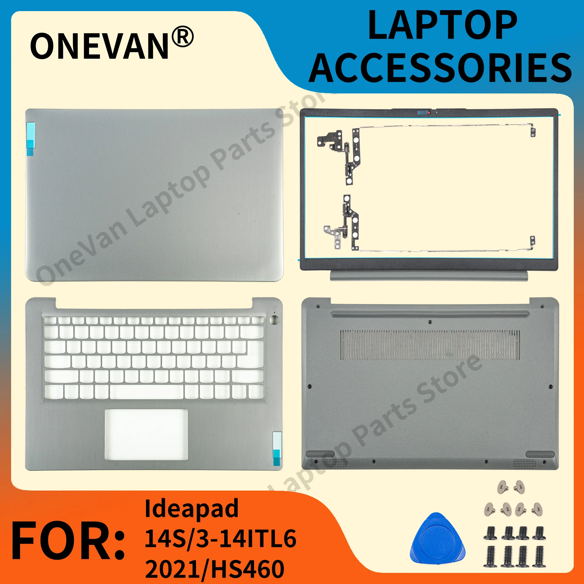 New LCD Back Cover Bezel hinges Palmrest Bottom Case For Ideapad 14s 3-14ITL6 3-14ALC6 2021 Parts Repair HS460 14inch