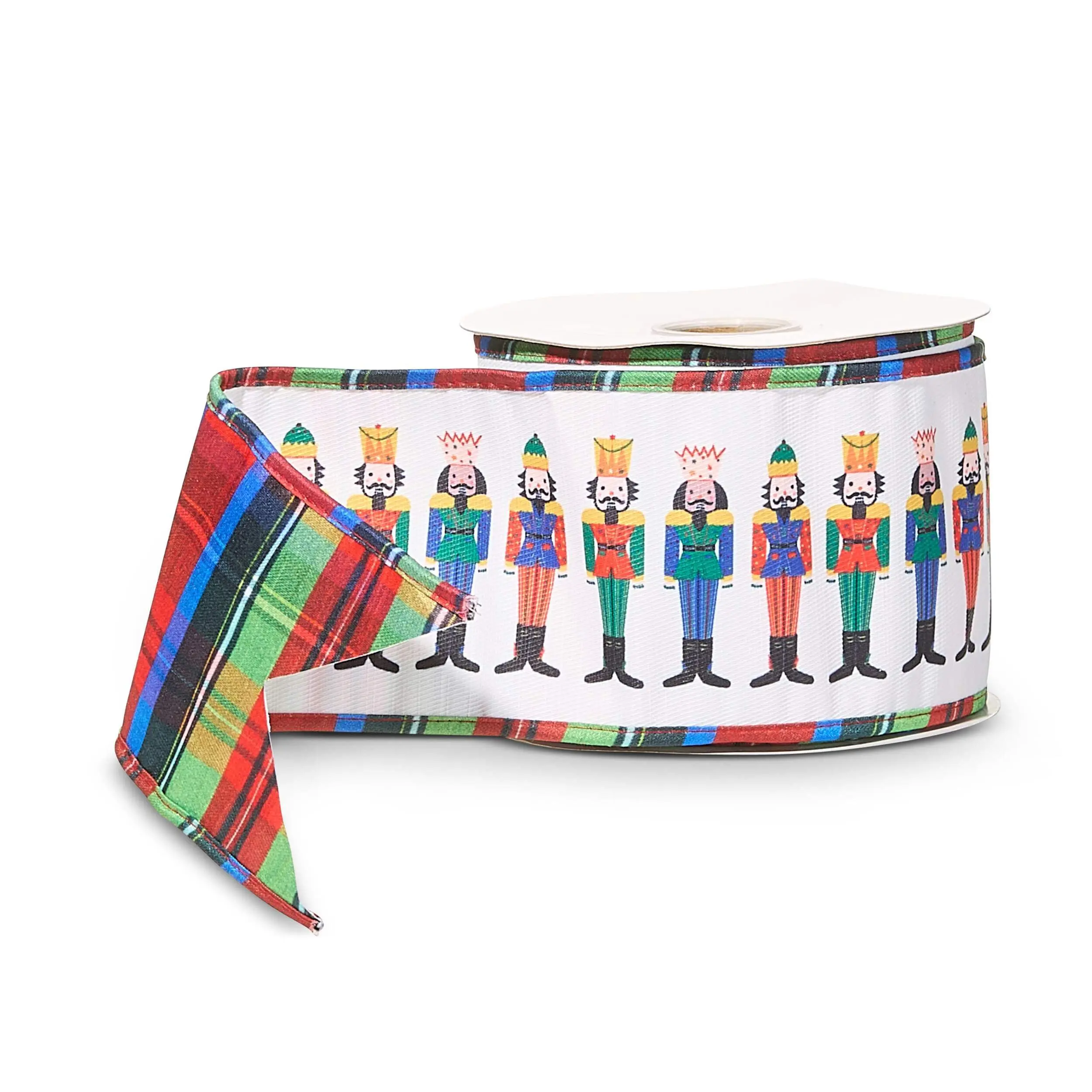 RAZ Imports Nutcracker Plaid Ribbon, 4 Inch Width, 10 Yards, Wired Edge, Double-Sided Design