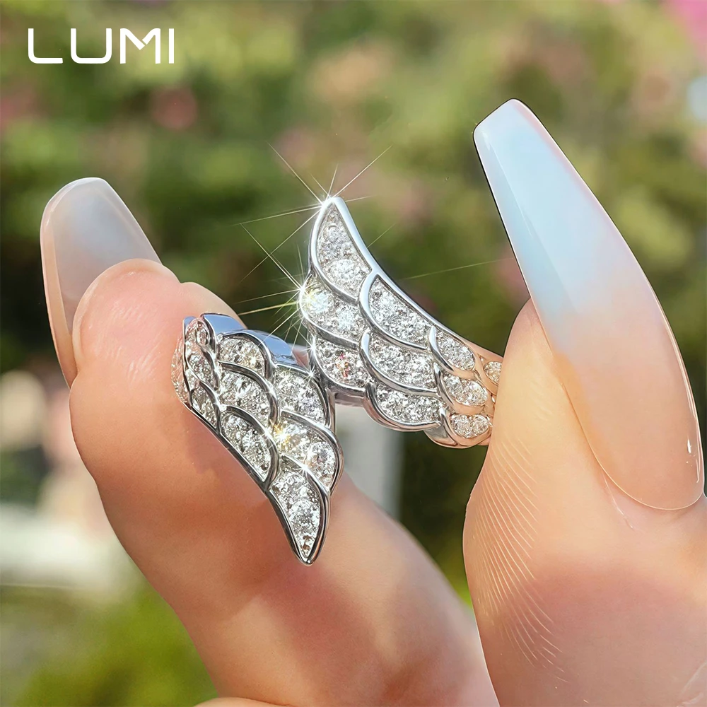 

Beautiful Angel Wings Moissanite Lady Ring Pure 925 Silver Sparkling Fine Jewelry Party Anniversary Birthday Present