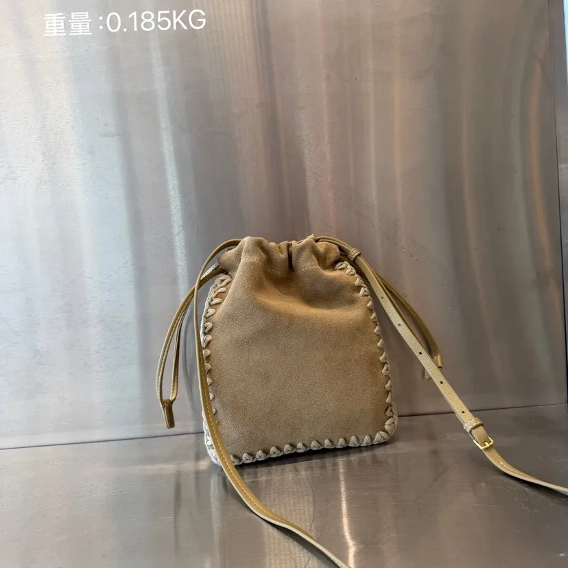 Fashion Suede Shoulder Bag Drawstring Bucket Bags for Women Small Woven Crossbody Bag NEW Designer Women Bags Phone Flap Purses