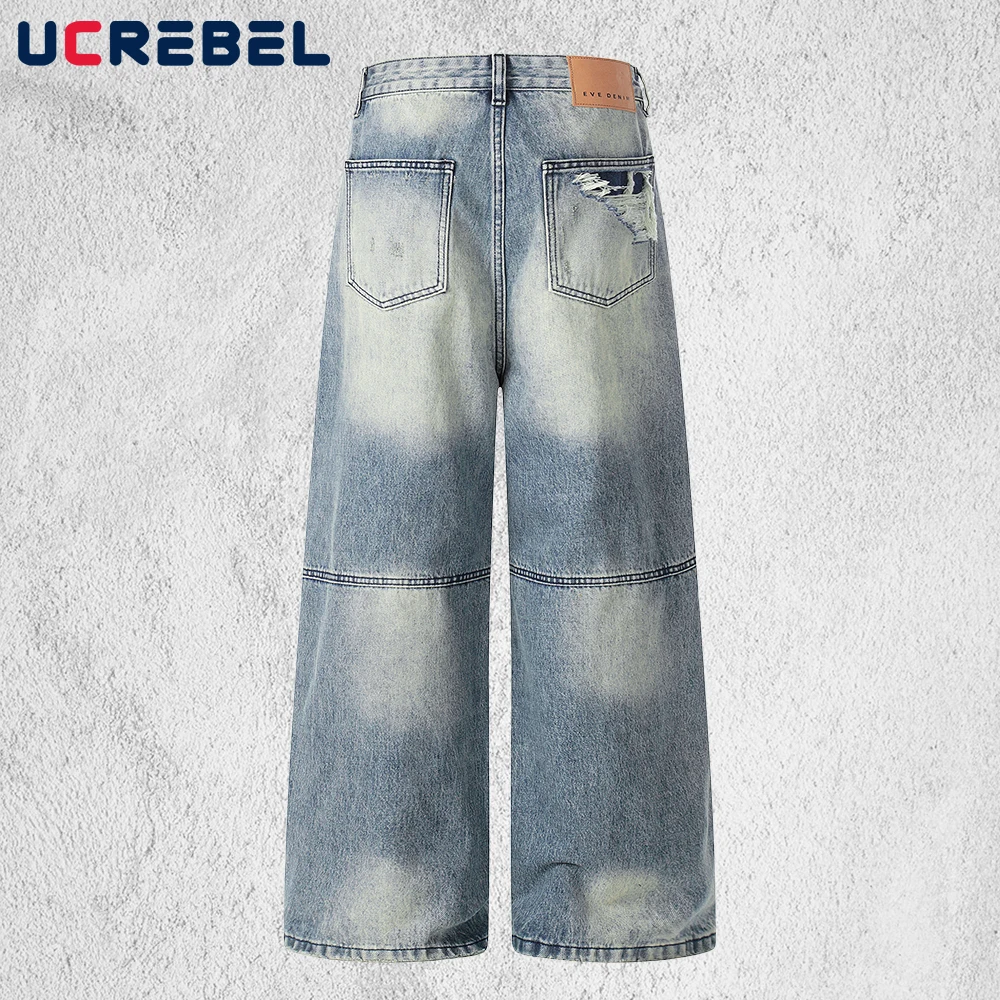 Denim Double Front Logger Jeans Mens Ripped Distressed Pants Men