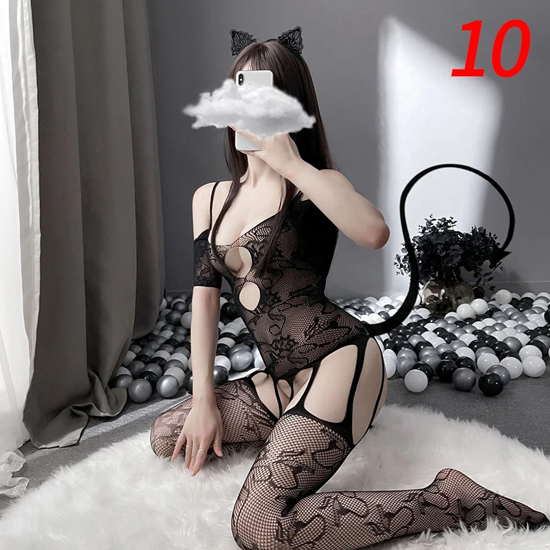 Women Lingerie sexy Fishnet Tights Mesh Bodystocking Lady bobysuit Black Hosiery Fish Net Open Crotch Exotic transparent clothes