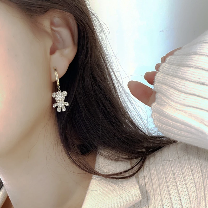 Korean 2022 Fashion Trends Temperament Shine Bear Earrings Brilliant Exquisite Atmosphere Luxury Alloy Plating Earrings Pendant