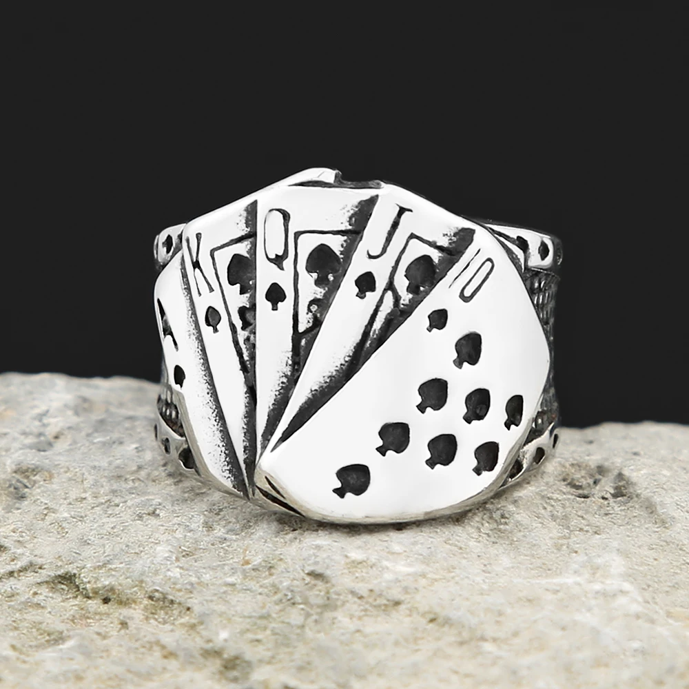 Vintage Stainless Steel Lucky Poker Rings For Men Women Hip Hop Biker Playing Card Finger Ring Fashion Party Jewelry Accessories