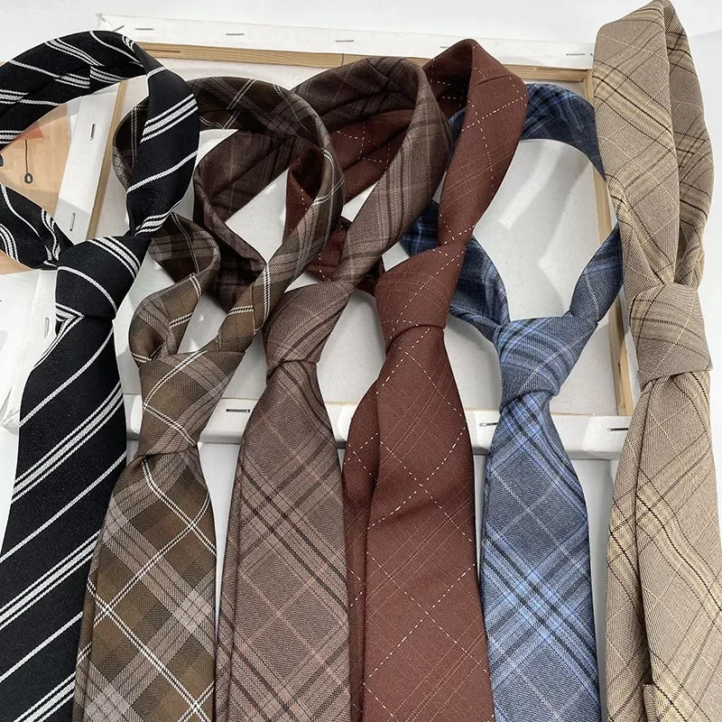 Japanese High School Student Uniform Ties 7CM Plaid Cotton Neckties for Man Women Daily Dinner Party Accessory Tie Birthday Gift