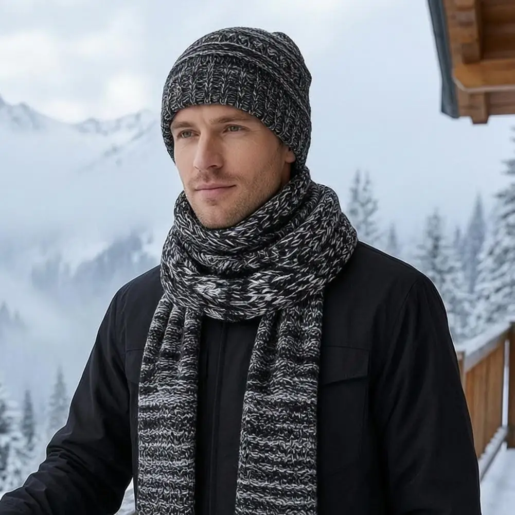 Winter Warm Hat Scarf Glove Set Winter Thermal Three-piece Set Thick Knit Hat Scarf Gloves Kit Weather Ear for Outdoor