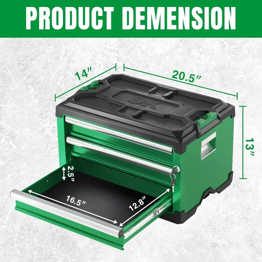 Toolbox, 3-Drawer Steel Box, Patented Auto-Lock Mechanism, Holds Up To 60 Lbs., Modular Stackable Storage Toolbox