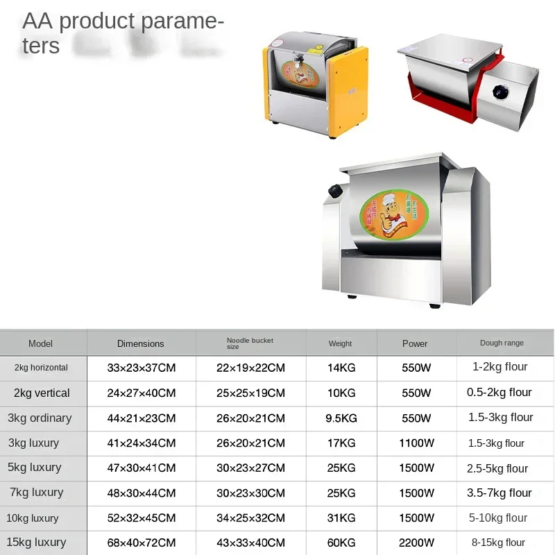 Mezclador de harina pequeño, amasador de bollos comercial doméstico automático, mezclador de harina y mezclador de harina, 3/5/7/10/15/25kg