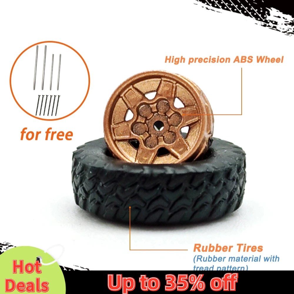 Kicarmod 1/64 Model Car All-Terrain Wheels with Rubber Tire Rivet Axle Diameter 13mm Refitting Parts For Off-Road Hot Wheels