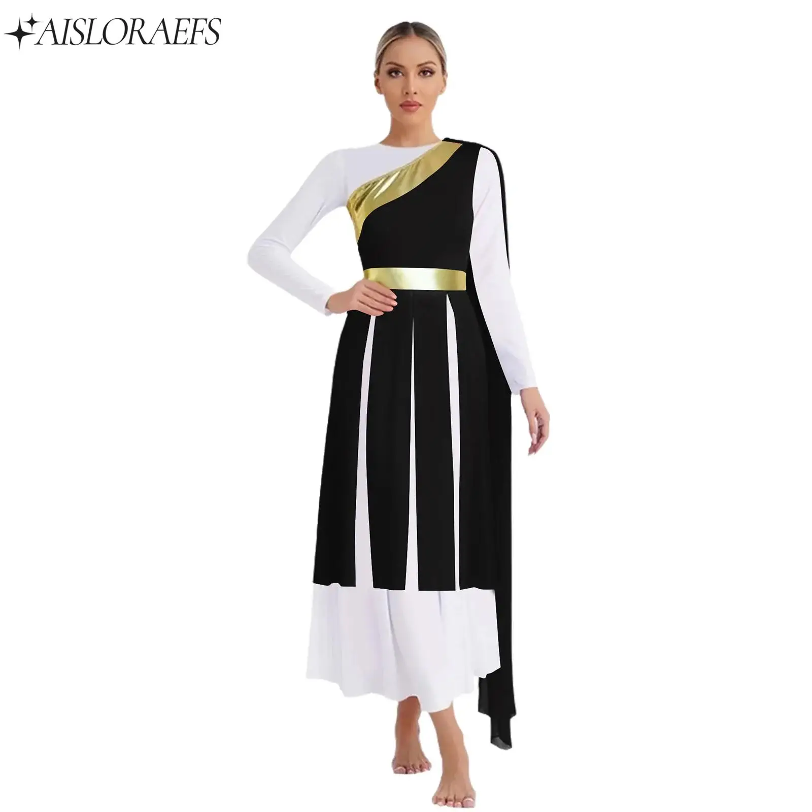 

Women's One Shoulder with Drape Sleeveless Tunic Dress for Lyrical Liturgical Worship Praise Dance Stage Performance Dance Party