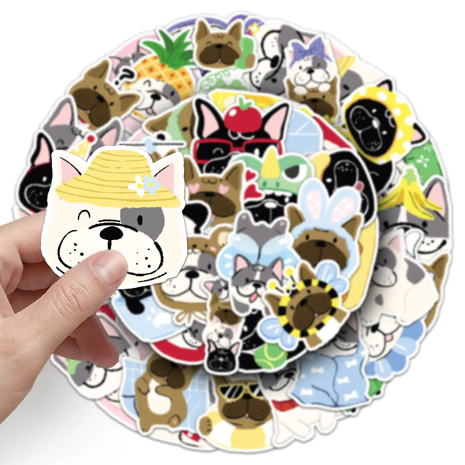 50 قطعة لطيف الفرنسية البلدغ الكتابة على الجدران ملصق الإبداعية الكلب الكرتون صائق دفتر الهاتف الغيتار سكيت سيارة ملصق مضاد للمياه