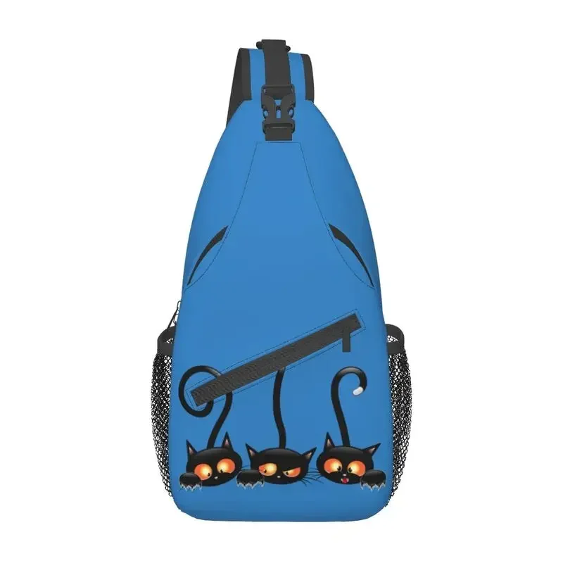 

Halloween Black Cat Crossbody Sling Backpack Men Custom Chest Shoulder Bag for Travel Hiking Daypack