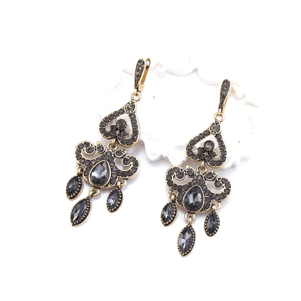 Sunspicems Vintage Turkish Women Earrings Rhinestone Eardrop Waterdrop Shaped Bohemian Antique Gold Color Indian Bridal Jewelry view 3