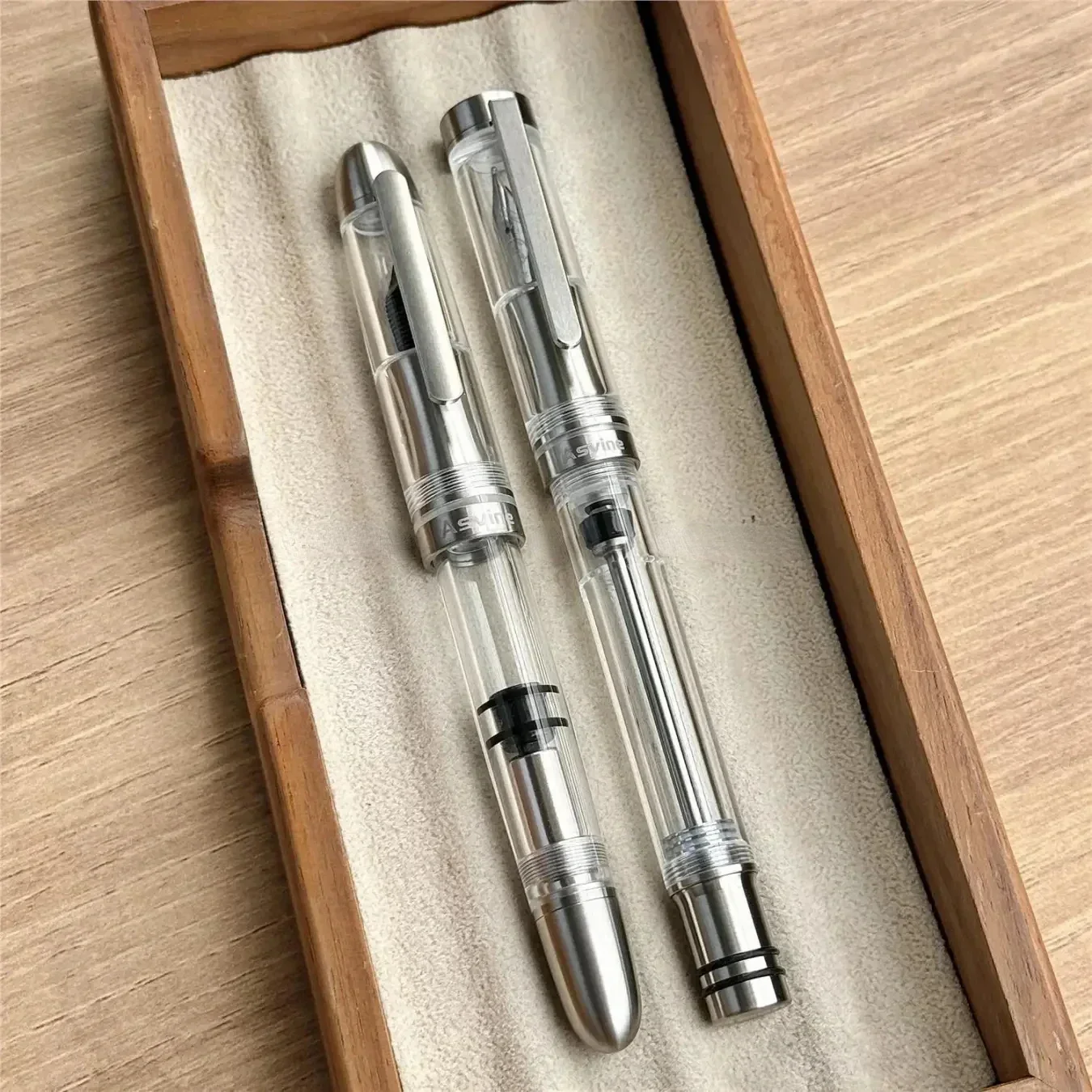 Asvine P36 V200 Titanium Fountain Pen Piston Filling Bock / Asvine EF/F/M Nib, Acrylic Smooth Writing Office Gift Pen