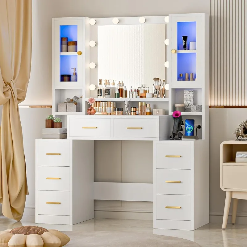 Makeup Vanity Desk with Lighted Mirror, 44