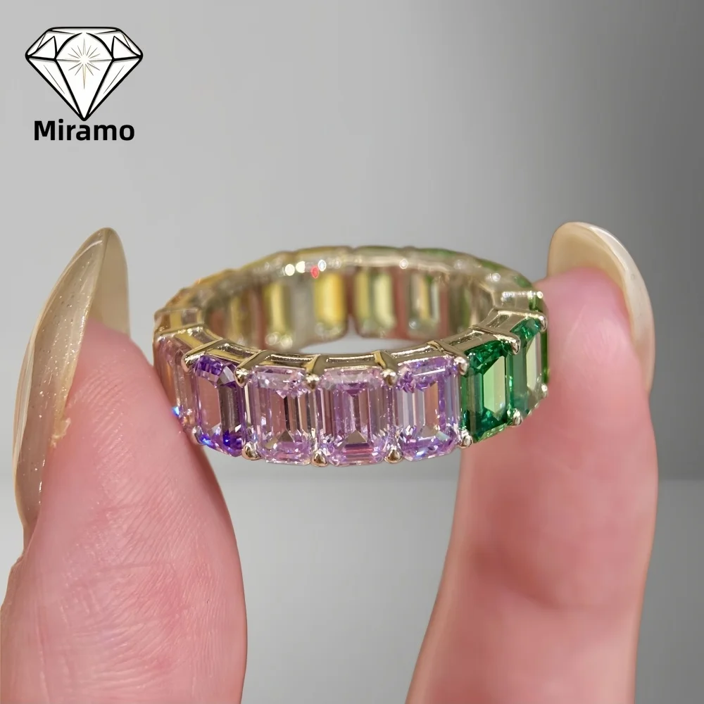 Seven-Color Rainbow Gradient Mystic Cubic Zirconia Halo Band Ring Diamond Ring for Women S925 Sterling Silver with Certificate