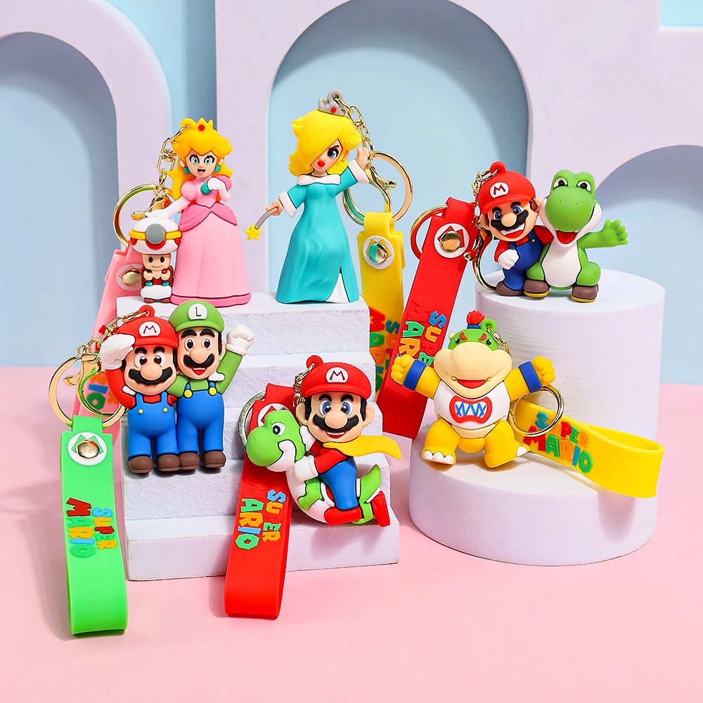 1/2/6 piezas Llavero 3D de SuperMario, Mario, Luigi, Yoshi, Bowser Jr, Peach, Rosalina, Figura de Personaje de Videojuego Adorable, Colgante para Bolso y Mochila