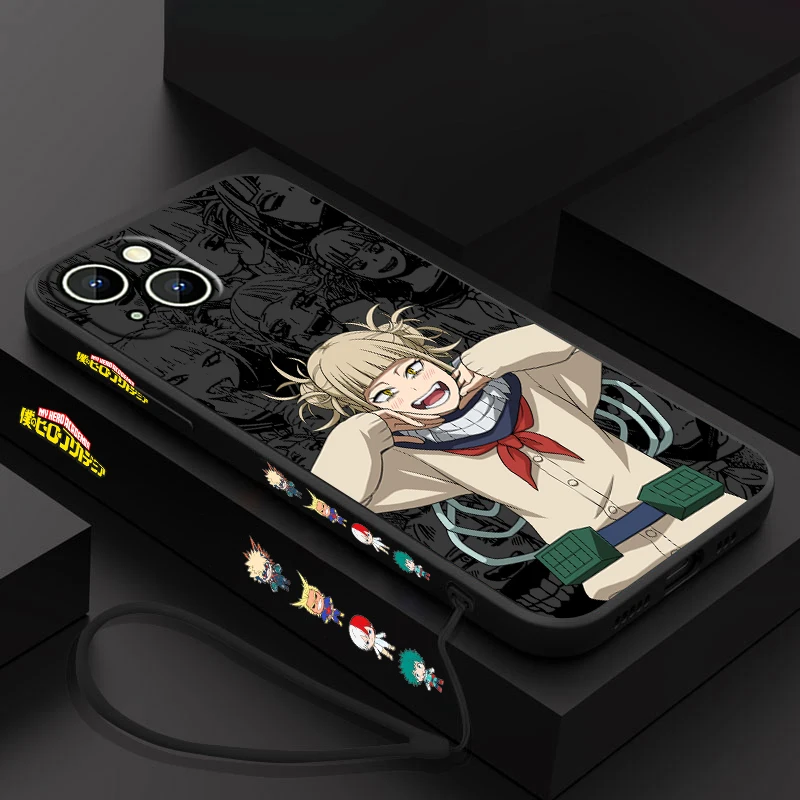 My Hero Anime Himiko Toga custodia per telefono per Apple iPhone 15 14 13 12 11 Pro Max Plus 8 7 SE Liquid Left Rope Capa Cover