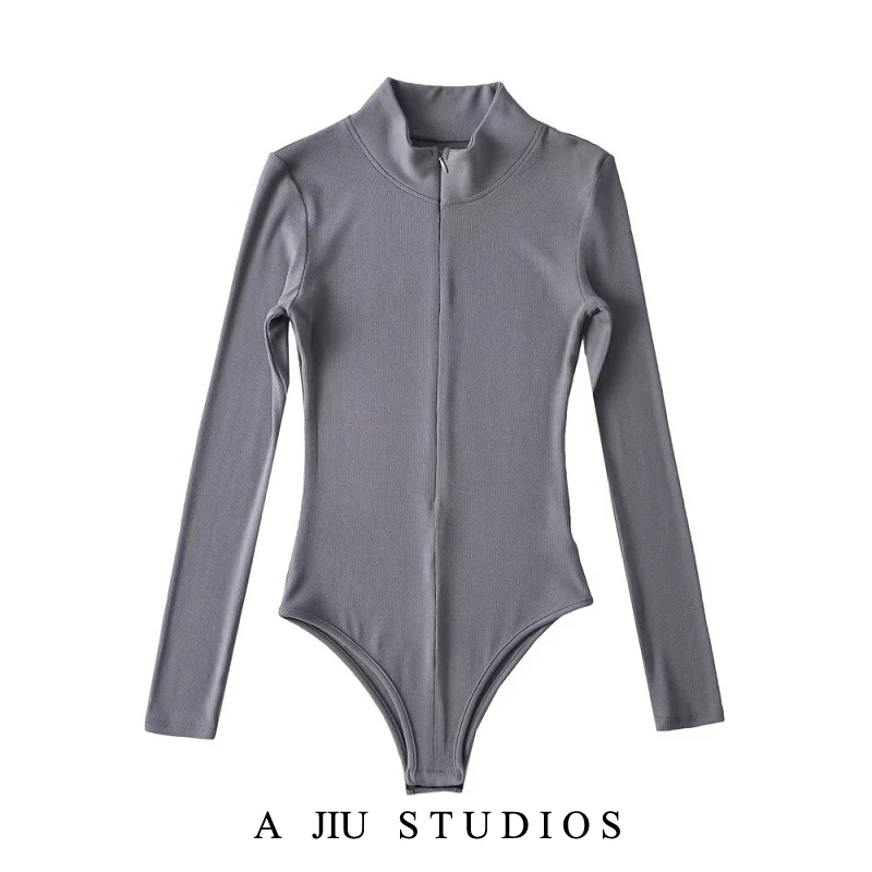 

Сексуальный комбинезон-ветровка с длинным рукавом для женщин: весенне-осенний базовый топ, утягивающий фигуру, модный уличный стиль, шорты с высокой талией