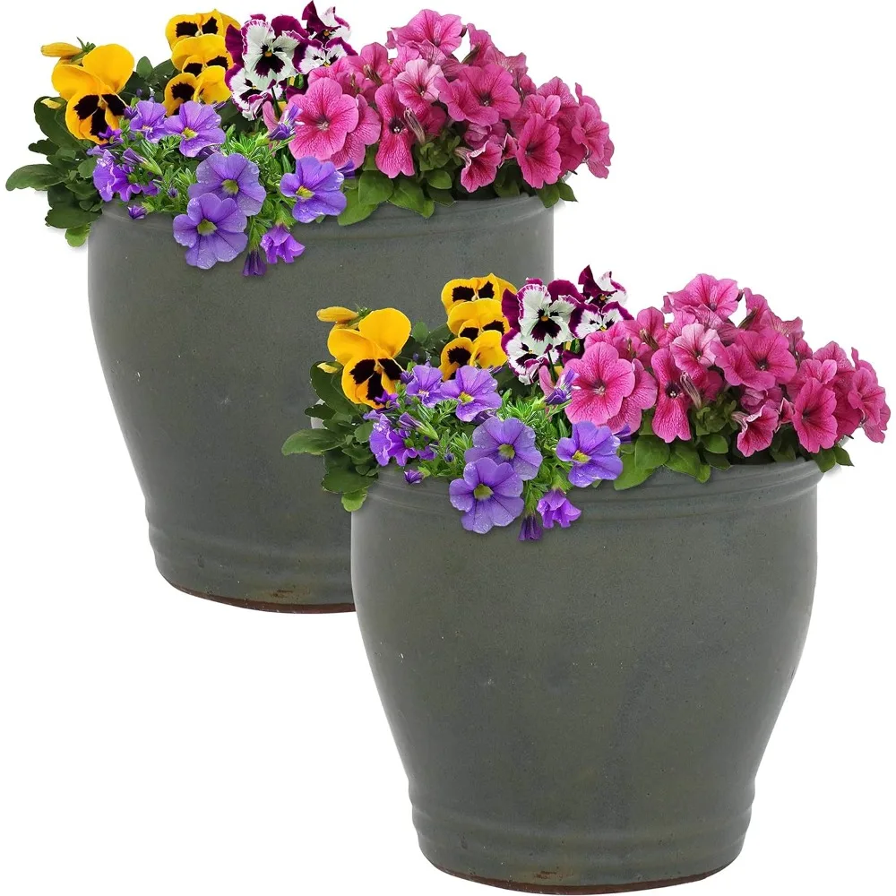 

Ceramic Flower Pot Planter with Drainage Holes - Set of 2 - High-Fired Glazed UV and Frost-Resistant Finish