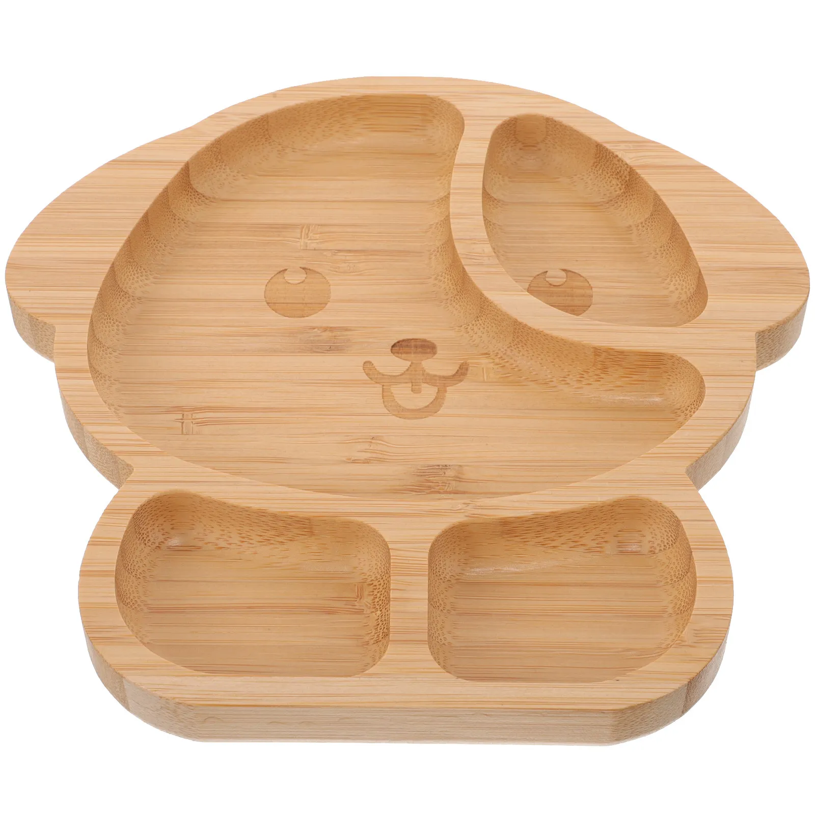 

Divided Food Plate Bamboo Wood Silicone Suction Cup Anti Slip Baby Dinner Serving Tray Kids Toddler Feeding Plate