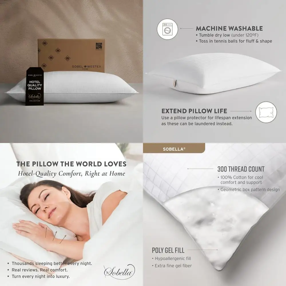 

Queen Size Side Sleeper Pillow for Adults - 300 Thread Count, 100% Cotton Case, Soft and Machine Washable