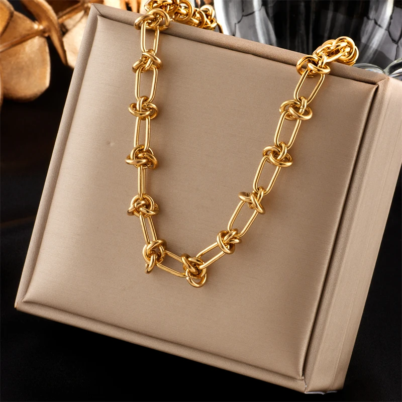 

MEYRROYU 316L Stainless Steel Chains Statement Necklaces For Women Golden Texture Collar Accessories New бижутерия для женщин