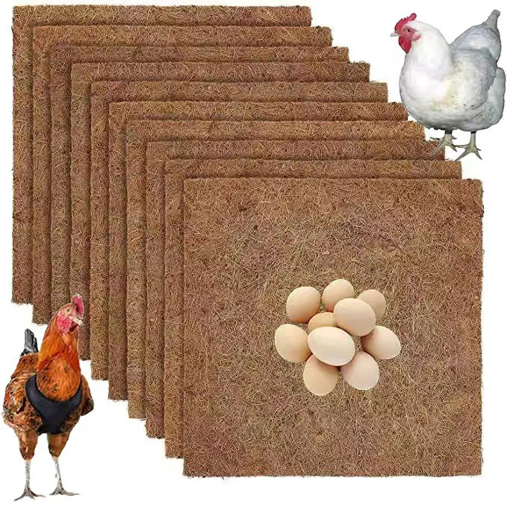 

10PCS Natural Chicken Nest Cushion Washable Bed Coconut Fiber Cushion Chicken Nest Box Cushion Reusable 13"x 13"