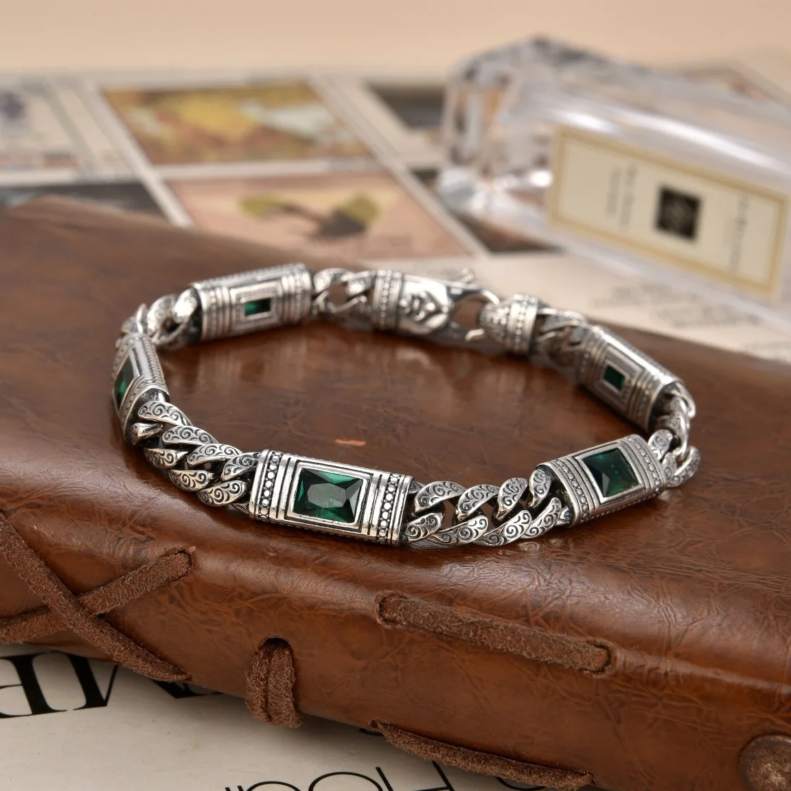 New Tang Grass Pattern Bracelet for Men and Women Cuban Chain Fashion Türkiye Style Luxury Jewelry