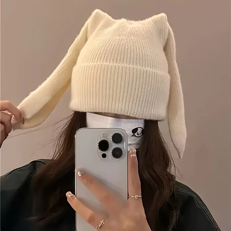 

Женская вязаная шапка с заячьими ушками — уютная эластичная зимняя шапка, мягкая дышащая шапка с черепом для холодной погоды, зимняя шапка