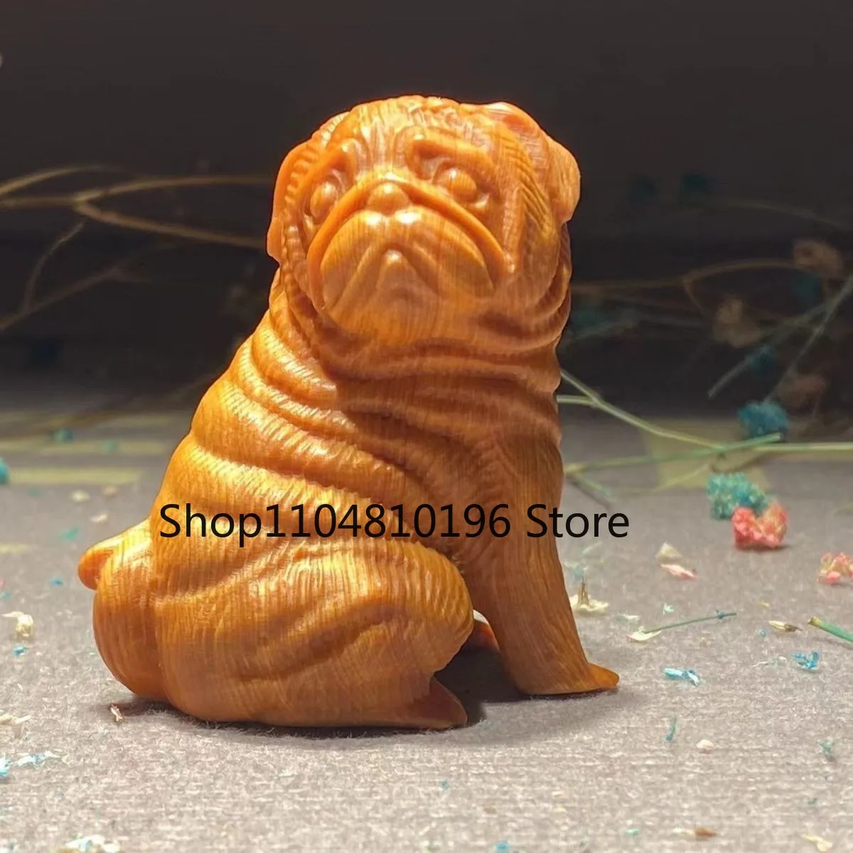 6cm Cliff Cypress Wood Carved Zodiac Dog Figurine Lucky Decor Handheld