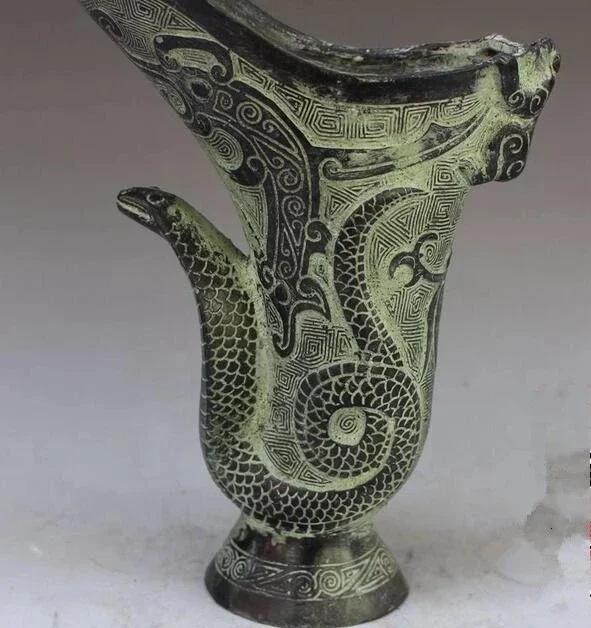 Collection archaize bronze the snake wine cup home decoration statue