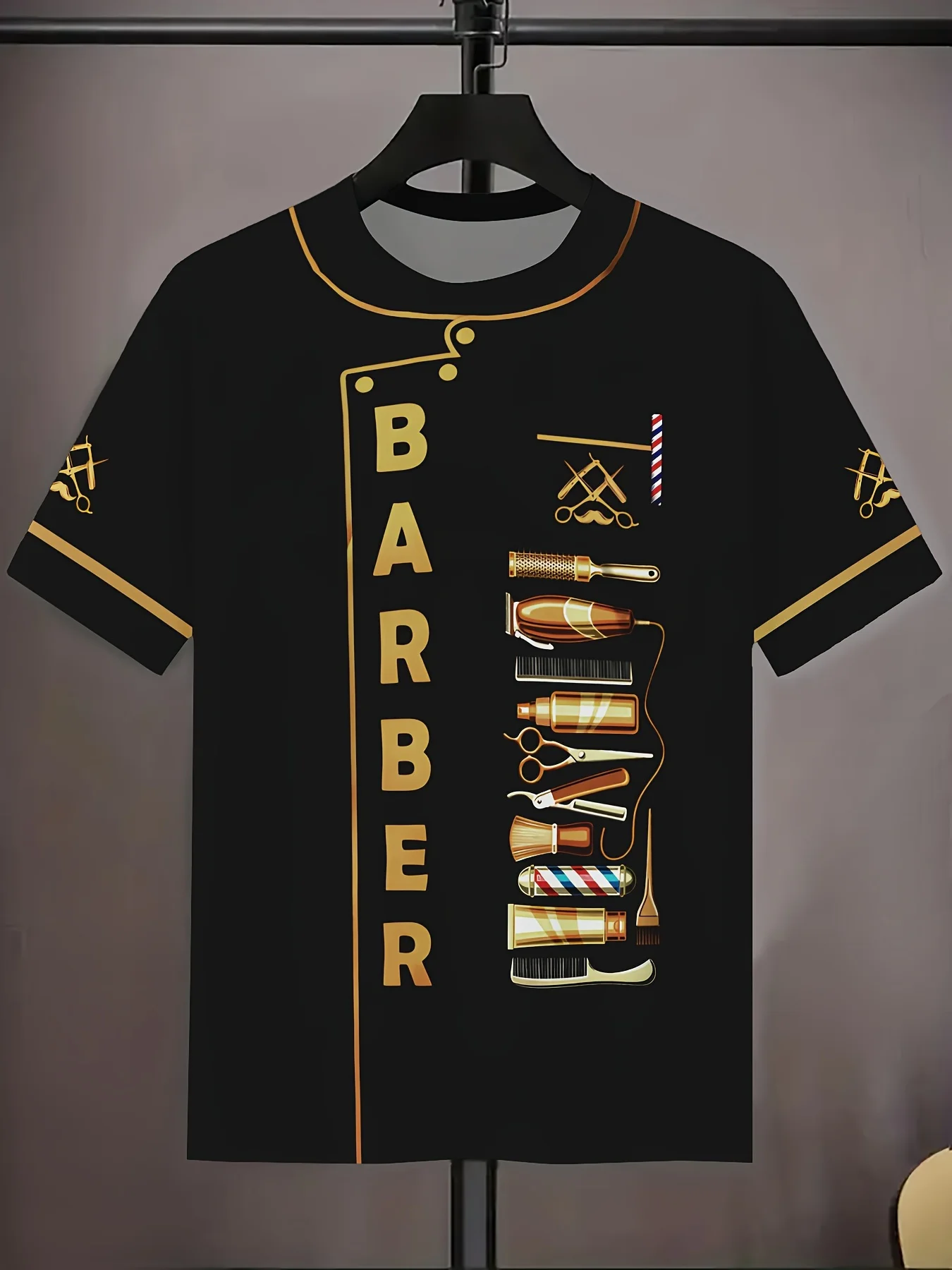 

Funny Barber Uniform T-Shirts Hip Hop Trend Harajuku Men's T Shirt Casual O-neck Short Sleeve Loose Tops Fashion Working Clothes