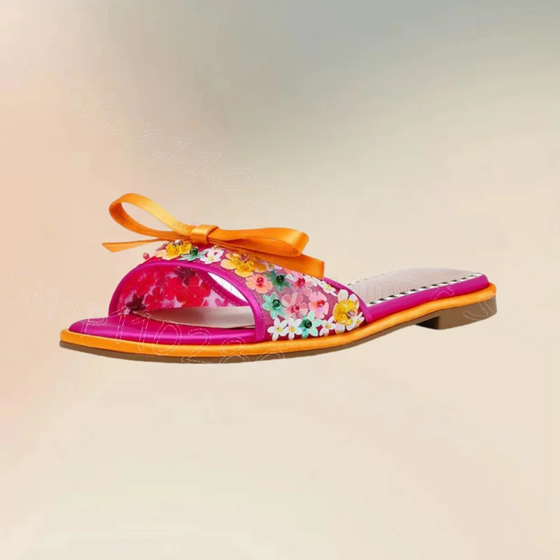 Colorful Appliques Bow Knot Open Toe Slippers Slip On Women Shoes Low Top Fashion Party Banquet Dating 2025 Zapatos Para Mujere