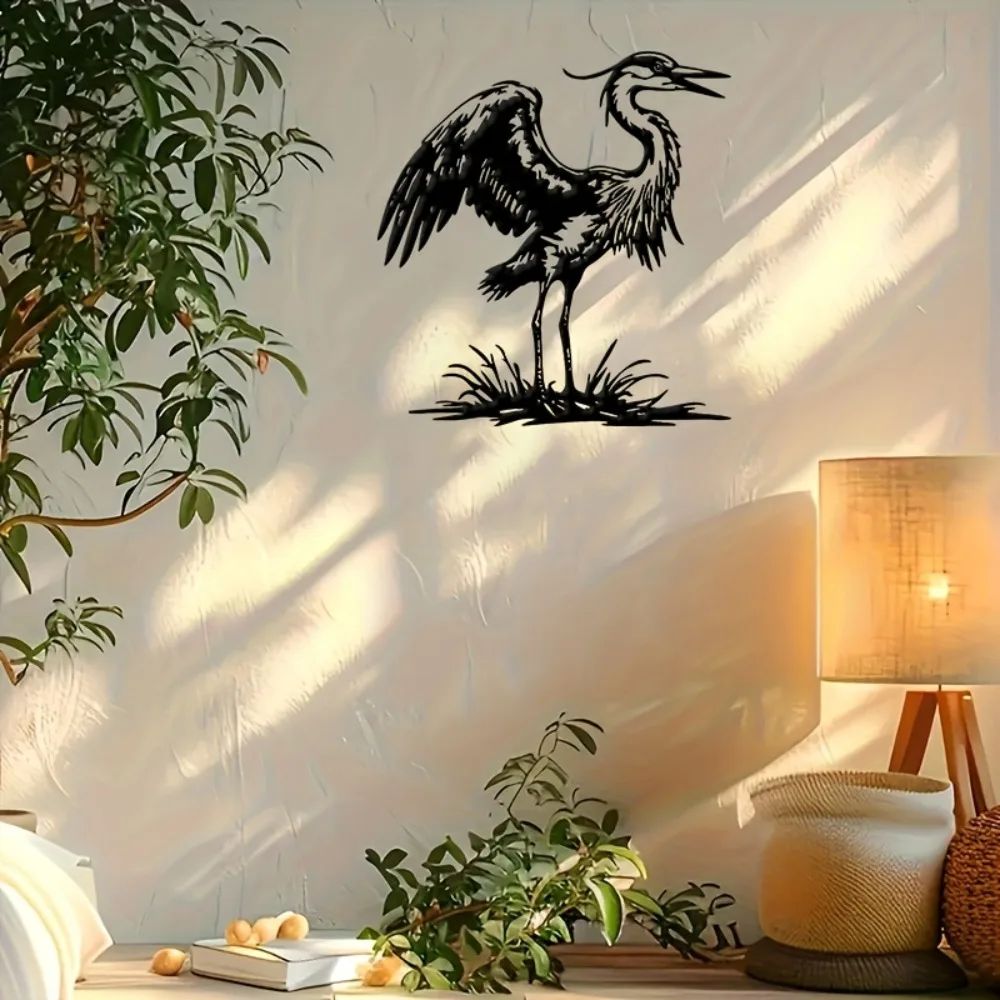 CIFBUY Metal Wall Art Great Blue Heron Patio Decor Outdoor Garden Yard Sculpture Black Bird Statue