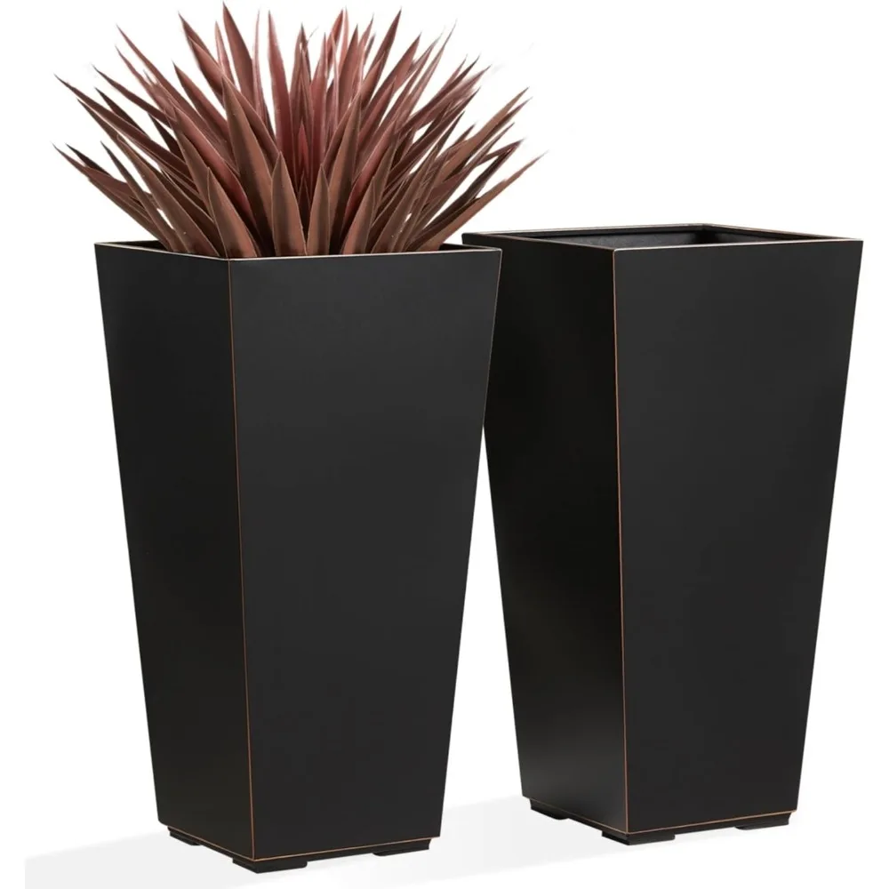 26 Inch Planter Tall Tapered Planter for Front Porch, Patio, Deck, Garden Indoor/Outdoor Tree Planters, Set of 2 Black Planter