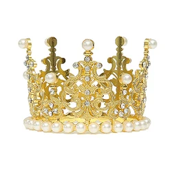 Mini Pearl Crown Elegant Gold Silver Color Small Size Pearl Tiara Princess Topper Hair Crown Wedding Hair Accessories Jewelry
